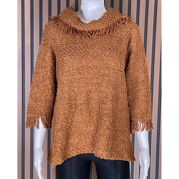 Ali Miles Sweaters - Ali Miles Women's PL Brown Sweater Cotton Fringe Boho Classic Holiday Outdoor